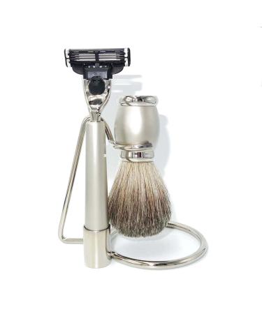 NSNT Exquisit men's rasier brushes fashionable 3-layer razor holder pure roof hair node for men travel rasier brush set simply 11x13.5cm silver