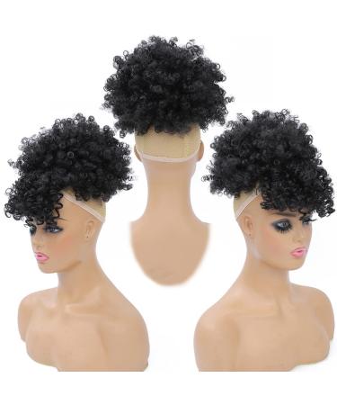Goddesty Afro Puff Drawstring Ponytail Kinky Curly Hair with Bangs - Short Synthetic Hair Extensions for Black Women (1B) - Buy Online on GoSupps.com
