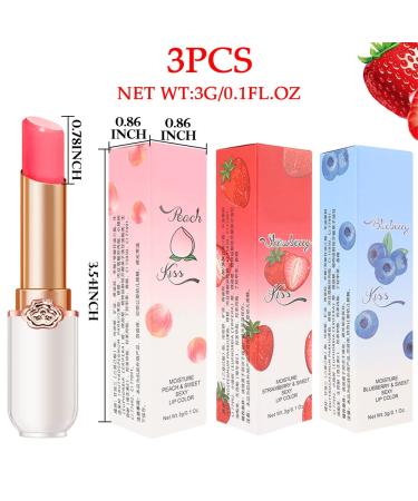 Peach Strawberry Blueberry Tinted Lip Balms Gift Set for Women - Korean Long Lasting Lipstick Stain Trio - Color Changing Light Pink Lip Tint Gloss - 3Pc Pack - Buy Online on GoSupps.com