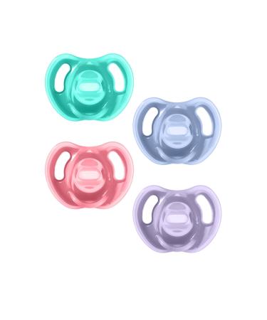 Tommee Tippee Ultra-Light Silicone Pacifier Symmetrical One-Piece Design BPA-Free Silicone Binkies 18-36m 4 Count Red Purple Blue