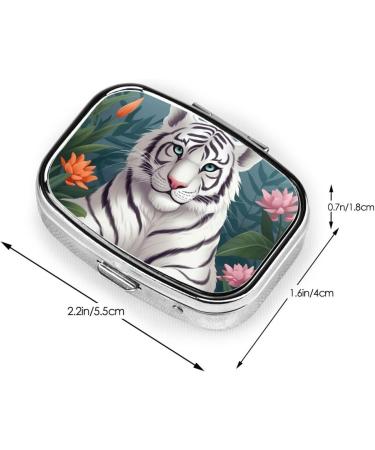 Cute White Tiger Pill Case | 2 Compartment Travel Pill Organizer | Small Pill Box for Purse & Gifts - Buy Online on GoSupps.com