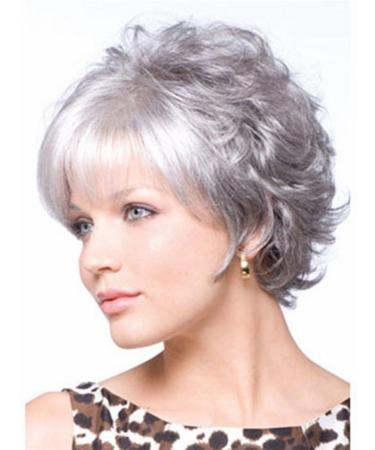 Dbtxwd White Grey Wig Fluffy Fashion Lifelike Short Curly Hair for Women Middle Aged and Elderly