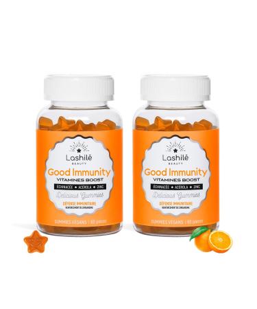 Lashil Beauty - Good Immunity - Vitamins Boost - Food Supplements - 2 Month Cure - 120 Gummies - Made in France - Vitamin B9 Vitamin D Vitamin B12 Vitamin C