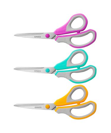 QMVESS 8.5" Scissors All Purpose 3 Pack, Ultra Sharp Multipurpose Blade Shears, Professional Ergonomic Comfort Grip Scissors for Office School Home Sewing Fabric DIY Craft Cutting General Use Yellow,green,purple - Buy Online on GoSupps.com