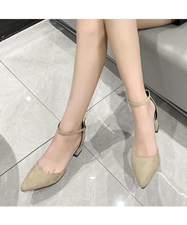 Xtzyglfd Women's Monochrome Pointed Thick Heel Sandals - Casual Beige Summer Footwear (UK 6) - Buy Online on GoSupps.com