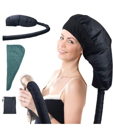 Bonnet Hood hairdryer Attachment: Blow Dryer Cap Bonnet for Hair Styling & Deep Conditioning & Hair Drying  Including Head Drying Cap & Storage Bag (Black)