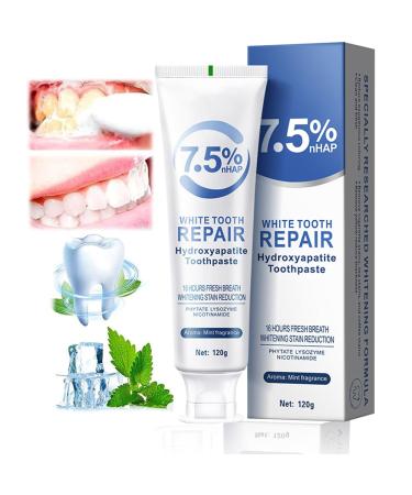Hidroxiapatita Toothpaste Whitening 7.5 Enamel Protection and Tooth Strengthening Gentle Mint Fresh Breath Daily Use for Oral Health (Remineralizing Toothpaste Nano Travel)