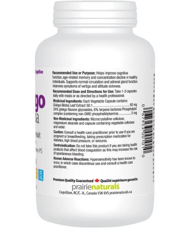 Prairie Naturals Ginkgo Biloba Extract 60mg with Phosphatidylserine VCaps - 360 Count 360 count (Pack of 1) - Buy Online on GoSupps.com