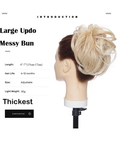 Large Wavy Updo Messy Bun Hair Extension with Elastic Band - 80G Synthetic Chignon Ponytail Hairpiece for Women in Dark Blonde & Bleach Blonde - Buy Online on GoSupps.com