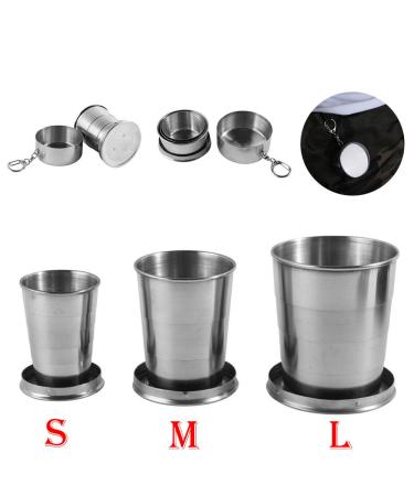 Stainless Steel Camping Mug Camping Folding Cup Portable Outdoor Travel Demountable Collapsible Cup With Keychain 75ml 150ml 250ml (L) Large (Pack of 1)