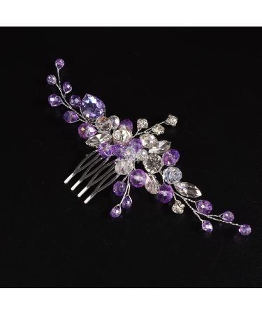 JWICOS Crystal Bride Wedding Hair Comb Rhinestone Bridal Hair Clip Glitter Wedding Hair Accessories for Women and Girls (Purple)