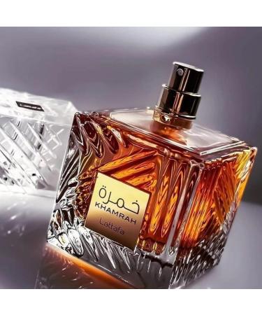 Lattafa Khamrah 3.4oz Eau de Parfum Bundle with 5ml Refillable Atomizer Refillable Car Freshener and Satin Gift Bag - Buy Online on GoSupps.com