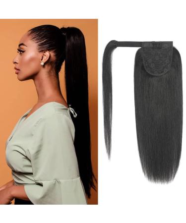 Straight Ponytail Extension Human Hair 105g 24 Inch Human Hair Ponytail Wrap Around Ponytail Remy Hair Extension Natural Black 24 Inch 24 Inch Straight Ponytail Human Hair