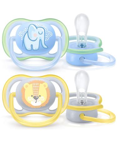 Philips AVENT Ultra Air Pacifier, 0-6 Months, Elephant,Lion, 4 Pack, SCF085/07 Elephant/Lion 0-6m