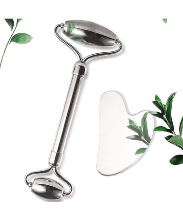 Buy Mknzome 2 in 1 Stainless Steel Gua Sha & Facial Roller - Best Face Massage Device for Eye Swelling & Skin Tightening | Skincare Massager | International Shipping - Buy Online on GoSupps.com