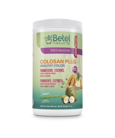 Betel Natural Colosan Plus Colon Cleanse Guanabana Flavor- Whole Psyllium Husk with Probiotics Prebiotics and Aloe Vera