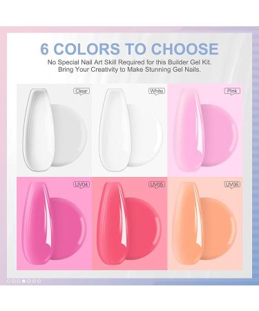 Morovan Builder Gel Nail Kit - 6 Colors UV Gel Set for Nail Extension | Clear & White Hard Gel with Forms Brush | DIY Nail Art Supplies for Beginners - Buy Online on GoSupps.com