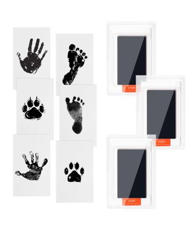 OKTAYOCUM Baby Hand and Footprint Kit Pet Paw Print Kit with 3 Ink Pads and 6 Imprint Cards Inkless Hand and Footprint Pad Safe for Baby Hands and Feet Family Keepsake for Newborn Baby (Black)