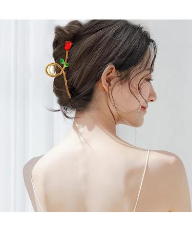 2 Pack Rose Flower Metal Hair Claw Clips - Pearl Hair Jaw Clips for Women and Girls - Buy Online on GoSupps.com