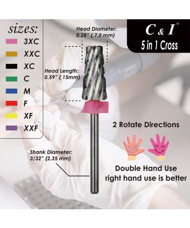 C & I 5 in 1 Tapered Shape Nail Drill Bit XF - Professional Cross Teeth Edition for Nail Manicure Machine - Buy Online on GoSupps.com