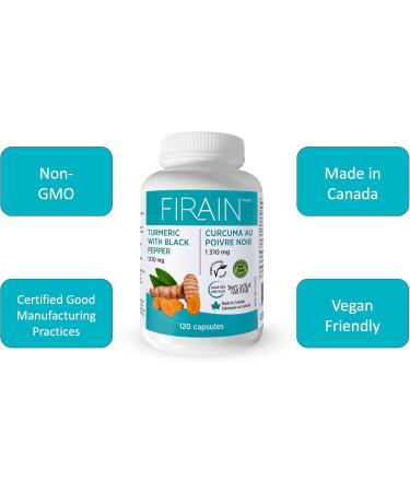 Firain Turmeric/Curcumin Capsules with Black Pepper Extract for better absorption - Premium Curcumin Supplement for Joint Support and Antioxidant Boost - 120 Capsules 1310mg - Buy Online on GoSupps.com