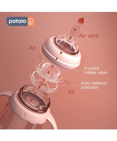 POTATO Glass Baby Bottles - Anti-Colic Breastfeeding Bottles with Medium Flow Nipple - 6 oz Pink - Suitable for Babies 3-6 Months - Buy Online on GoSupps.com