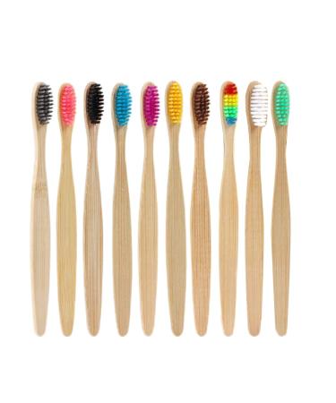 Bamboo toothbrushes with soft bristles 10 packs of biological natural adult children bamboo soft toothbrush for family and travel gift (multicolor)