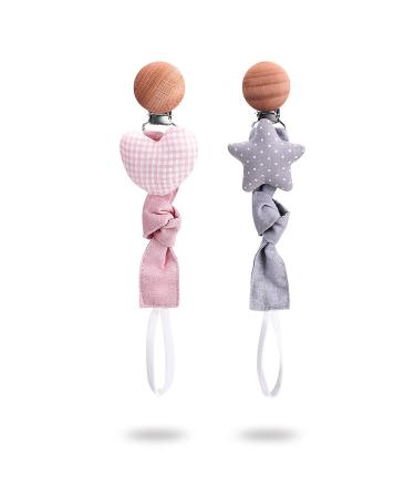 Paperkiddo 2pcs Unisex Pacifier Chain & Band | Nickel-Free Clips | 22cm Bauhmwoll-Musselin | Perfect for Bib & Triangular Sucker | Love + Stars Design - Buy Online on GoSupps.com