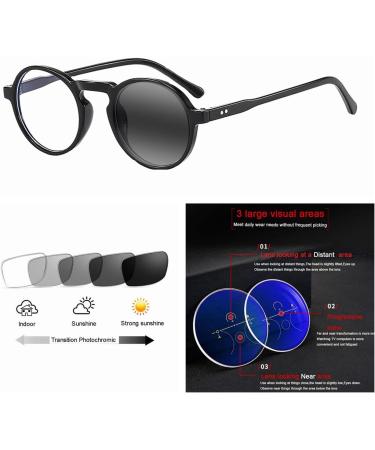 Buy Near Far Multifocal Progressive Men's Black Transparent Retro Round Acetate Transition Photochromic Reading Glasses - 175 Reading Power International Shipping Available - Buy Online on GoSupps.com