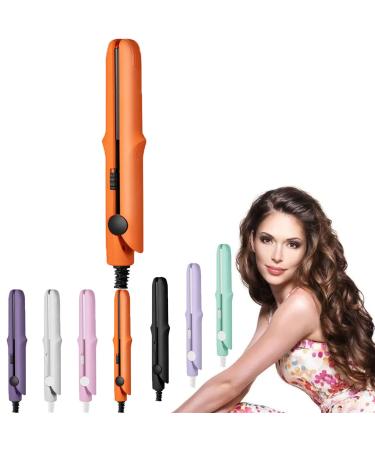 Gadgetcab Curling Iron Gadgetcab Mini Curling Iron Small Travel Curling Iron 2-in-1 Mini Curling Wand & Flat Iron Hair Straightener Portable Travel Curling For All Hair Types (Orange)