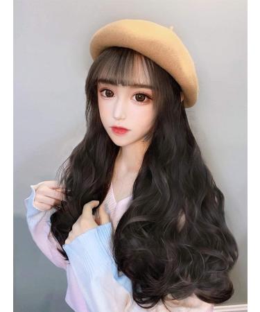 BGHJUE Wig female long hair winter beret hat wig one female fashion long curly hair big wave full headgear