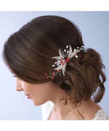 Edary Bride Wedding Hair Comb Silver Butterfly Headpiece Blak Bead Wedding Side Comb Leaf Bridal Hair Accessories for Women and Girls - Buy Online on GoSupps.com