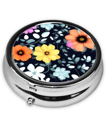 Beautiful Colourful Flowers Round Pill Box | 3 Compartment Portable Organizer for Travel - Buy Online on GoSupps.com