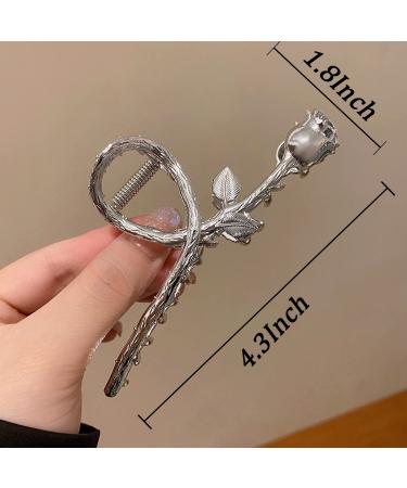 Silver Rose Flower Hair Claw Clip - Elegant and Noble Design for Women with Thick or Thin Hair - Stylish Must-Have Accessory - Buy Online on GoSupps.com