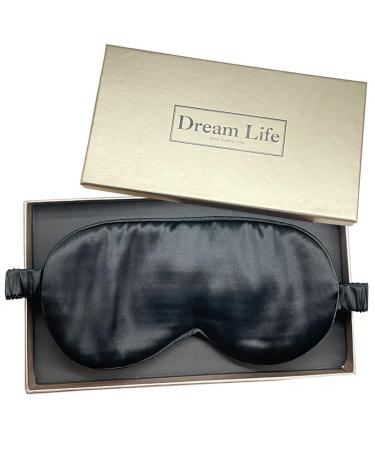 22mm 100% Mulberry Silk Eye mask for Sleeping Pure Mulberry Silk Inside Out Men's and Women's Airplane Travel Shading Sleep Eye Mask (Black)