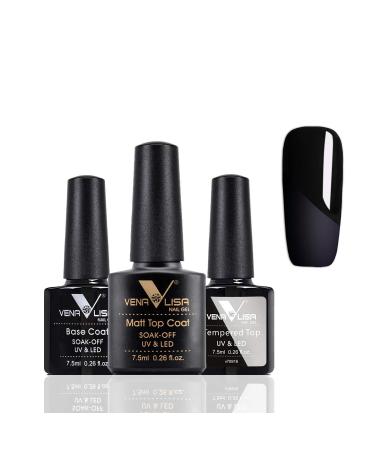 VENALISA 3PCS Base & Tempered Top Matte Top Coat Gel Polish Nail Soak Off Manicure Salon DIY at Home 3-base Top Matt
