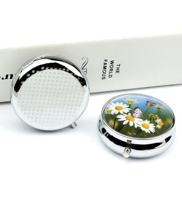 Compact 3-Compartment Pill Box with Butterfly & Daisy Design - Portable Travel Pill Organizer for Handbags & Pockets - Buy Online on GoSupps.com