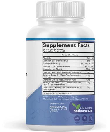 Migratone Migraine Relief Supplement - Natural Headache Support with PA-Free Butterbur, Magnesium, B Vitamins, CoQ10 & Feverfew - 120 Count - Buy Online on GoSupps.com