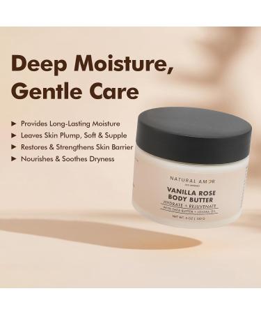 Natural Amor Vanilla Rose Body Butter with Shea Butter & Jojoba Oil Deep Moisturizing Cream for Dry Skin Non-Greasy Daily Skincare for Women & Men 5oz Vanilla 5 Ounce (Pack of 1) - Buy Online on GoSupps.com