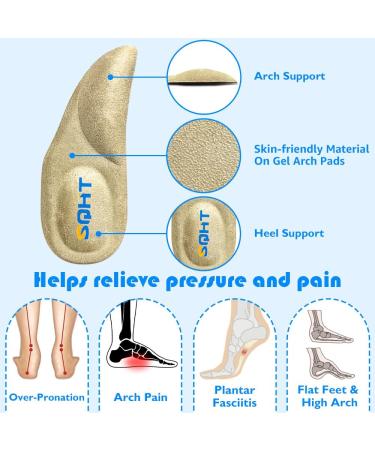 SQHT Arch Support Shoe Inserts for Flat Feet & Plantar Fasciitis - Pain Relief Heel Cushions for Men & Women - Large - Buy Online on GoSupps.com