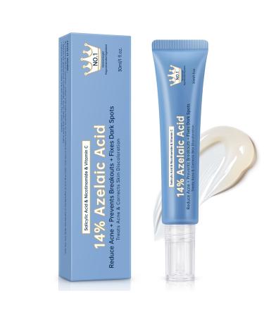 14% Azelaic Acid Acne Cream - Azelaic Acid Serum with Hyaluronic Acid Niacinamide & Squalane - Reduce Acne Pore Refining & Oil Control - Face Moisturizer for All Skin Types 30ML 1 Ounce (Pack of 1)
