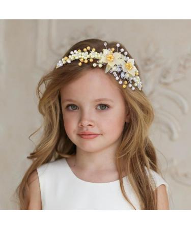 IYOU Princess Wedding Headbands Yellow Flower Hair Bands Pearl Birthday Party Communion Hair Accessories for Girls - Buy Online on GoSupps.com
