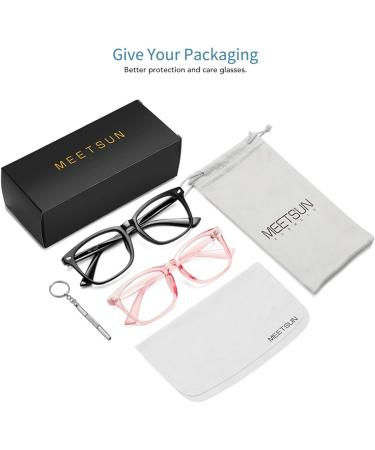 Meetsun Blue Light Blocking Glasses - UV400 Transparent Lens | Anti-Headache & Better Sleep - Black & Transparent Pink - Buy Online on GoSupps.com
