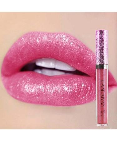 Lip gloss Metallic Diamond Lipstick Liquid Sparkle Shimmer Lipstick Nonstick Cup Makeup Lip Gloss (D)