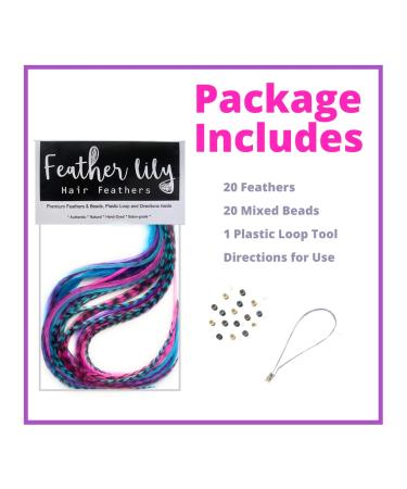 Real Rooster Feather Hair Extension Kit in Pink, Purple, Blue - Feather Lily B1 Mix - Buy Online on GoSupps.com