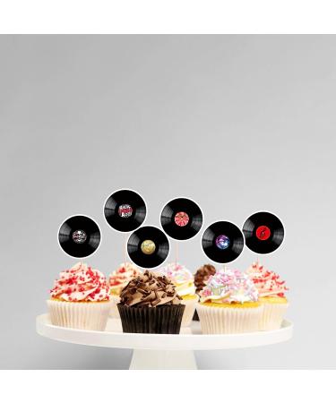Black Glitter CD Dessert Cupcake Topper Retro 50s 60s CD Theme Theme Decor Supplies Happy Birthday Rock Roll Music Party Decorations - Buy Online on GoSupps.com