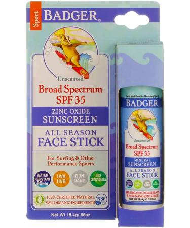 Badger All Season Face Stick Sport Sunscreen SPF 35 Unscented - 0.65 oz | Mineral Protection - Buy Online on GoSupps.com