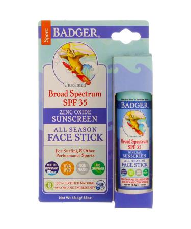 Badger Company All Season Face Stick Sport Sunscreen SPF 35 Unscented .65 oz (18.4 g)