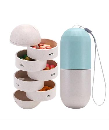 Portable Pill Organizer Box Cereal Fiber Weekly Pill Box Large Compartment Water and Moisture Resistant Travel Hiking Pill Box 7 Days Pill Capsule Box Vitamins Fish Oil Supplements