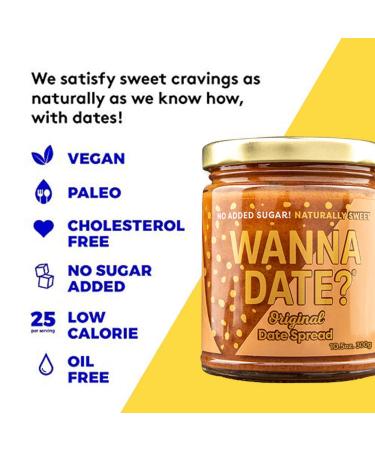 Wanna Date? Original Date Spread  Vegan  Paleo Friendly  Gluten-Free  Dairy-Free  Non-GMO  No Added Sugar  Low Calorie  Kosher Certified  Healthy Sugar Substitute  Sugar Free Alternative (2 Jars) - Buy Online on GoSupps.com